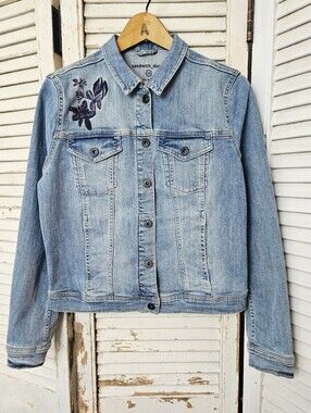 Sandwich Denim Navy Embroidered Jean Jacket Light Blue Wash Size EU 38/Small